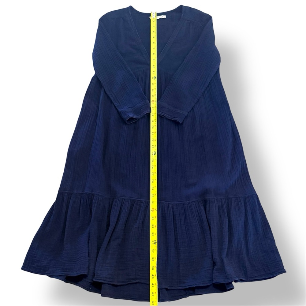 XiRENA Navy Gauze Cotton Crinkle Dress Size Small Boho V-Neck Tiered Midi - Picture 5 of 9